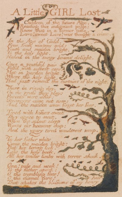 Lieder der Unschuld und der Erfahrung, Platte 44, Ein kleines verlorenes Mädchen (Bentley 51) von William Blake